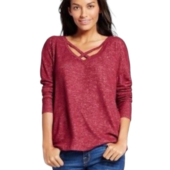 a new day Maroon Criss-Cross V-Neck Long Sleeve Top - Picture 2 of 10